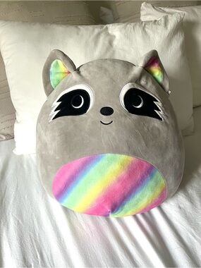 SQUISHMALLOWS LARGE Stuffed Animal, MAX the Rainbow Raccoon Plush 16”